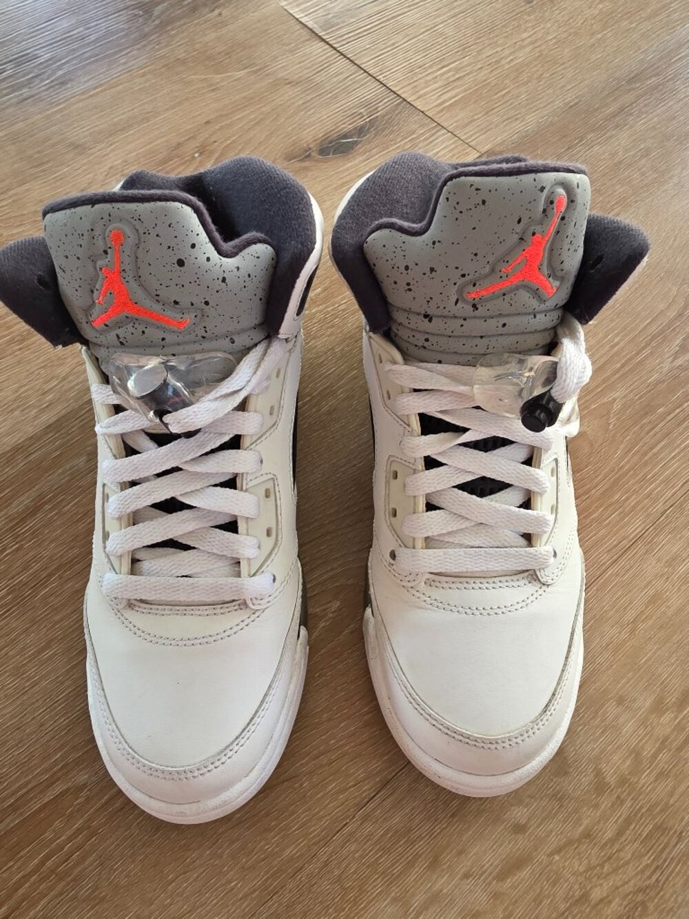 White air Jordan with neon colors size 5 boys fits womans size 7